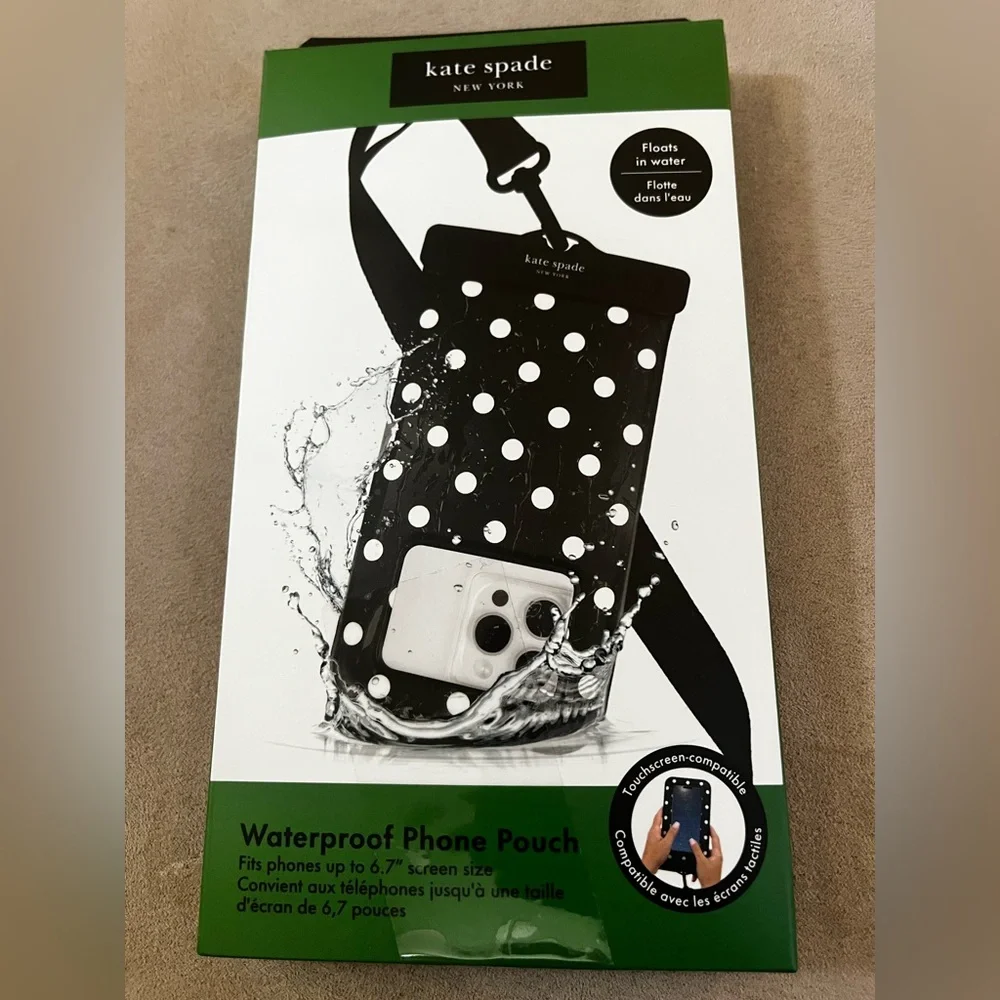 Kate Spade waterproof phone pouch, black and white polkadot new inbox